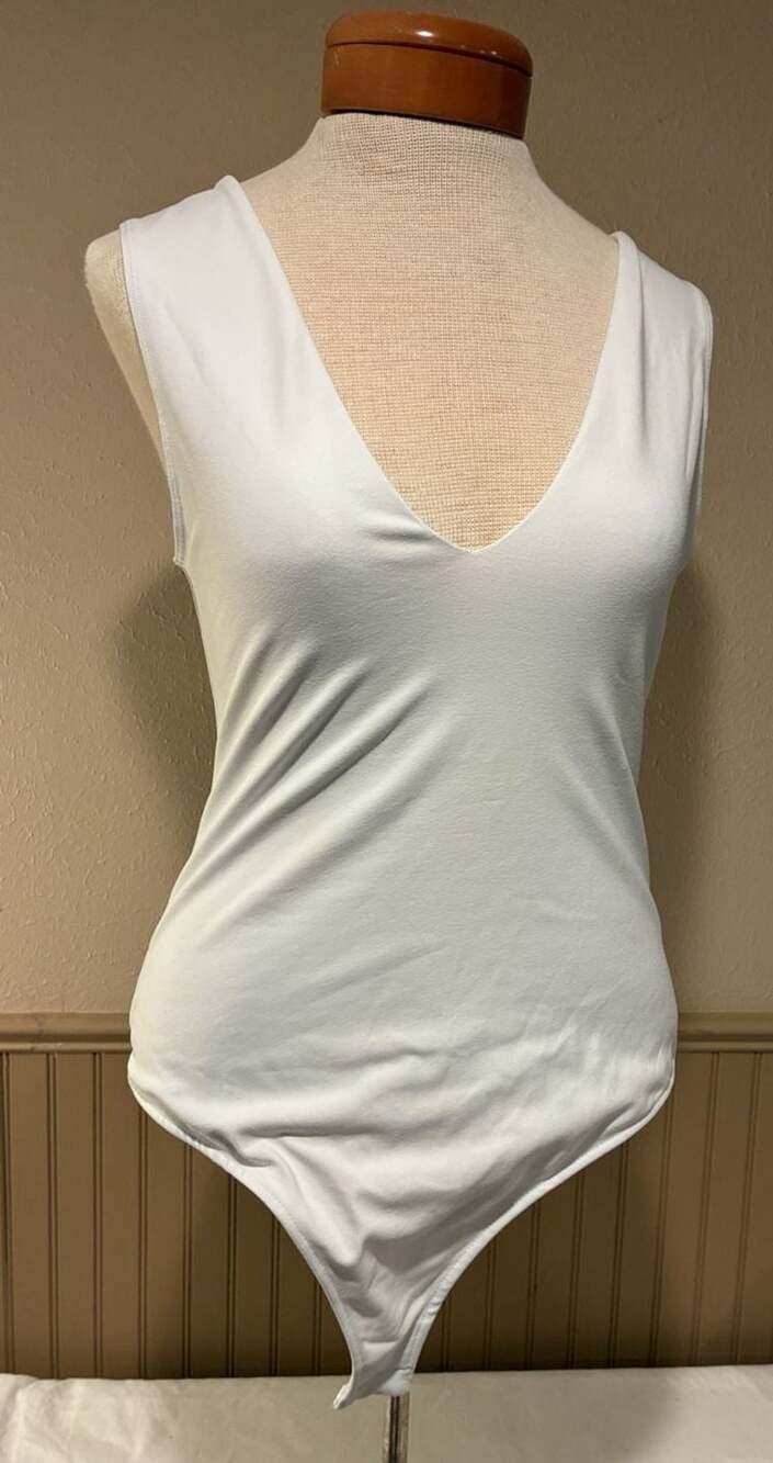 Free People Bodysuit White Sleeveless V-Neck Scoop Back